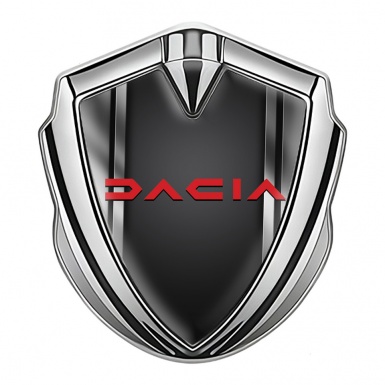 Dacia Silicon Emblem Badge Silver Metallic Frame Crimson Logo Design
