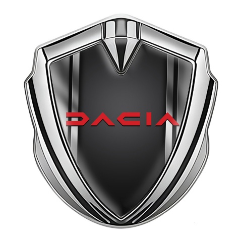 Dacia Silicon Emblem Badge Silver Metallic Frame Crimson Logo Design