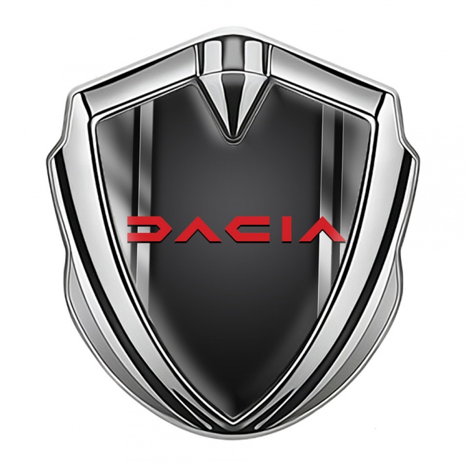 Dacia Silicon Emblem Badge Silver Metallic Frame Crimson Logo Design