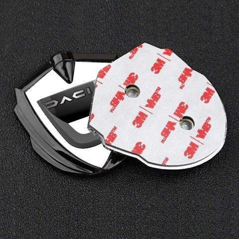 Dacia Badge Self Adhesive Graphite White Print Dark Matte Logo Design