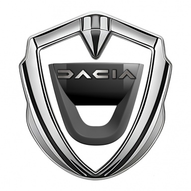 Dacia Badge Self Adhesive Silver White Print Dark Matte Logo Design
