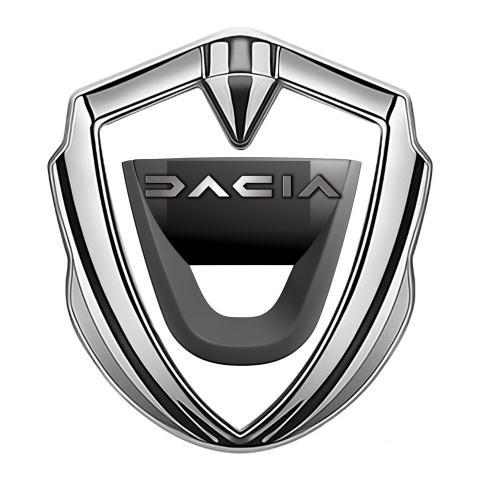 Dacia Badge Self Adhesive Silver White Print Dark Matte Logo Design