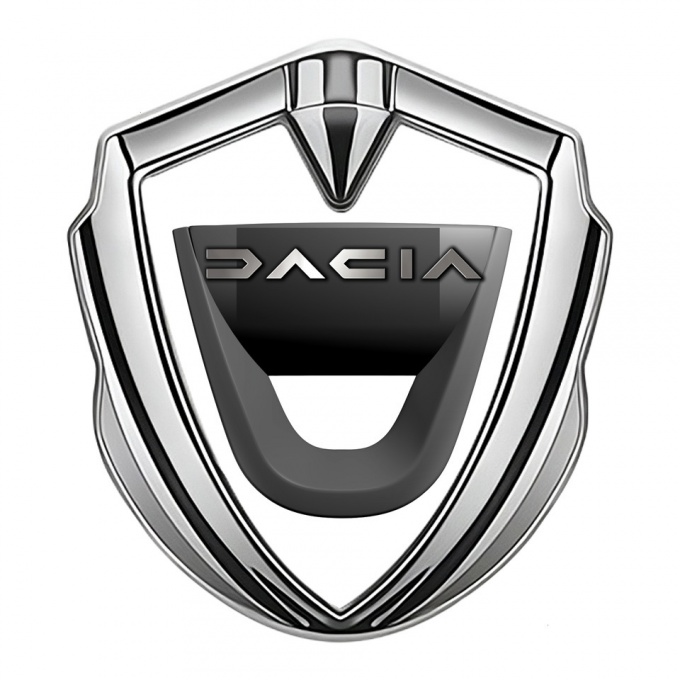 Dacia Badge Self Adhesive Silver White Print Dark Matte Logo Design