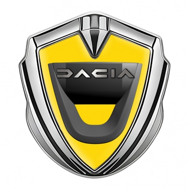Dacia Emblem Trunk Badge Silver Yellow Base Dark Matte Logo Design