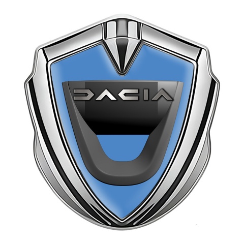 Dacia Domed Emblem Badge Silver Glacial Blue Dark Matte Logo Variant