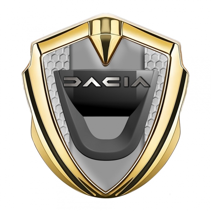 Dacia Metal Emblem Self Adhesive Gold Honeycomb Frame Matte Logo