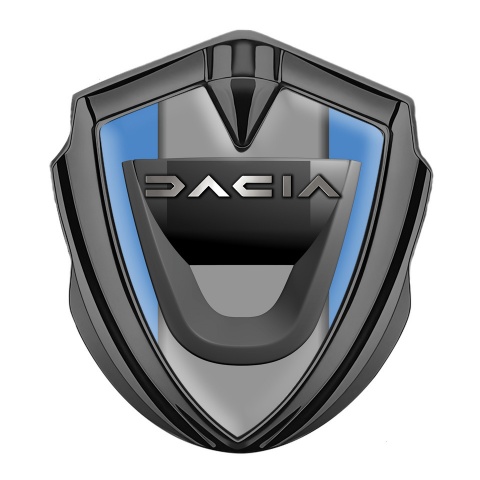 Dacia Metal Emblem Badge Graphite Glacial Blue Frame Matte Logo