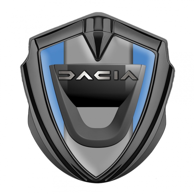 Dacia Metal Emblem Badge Graphite Glacial Blue Frame Matte Logo