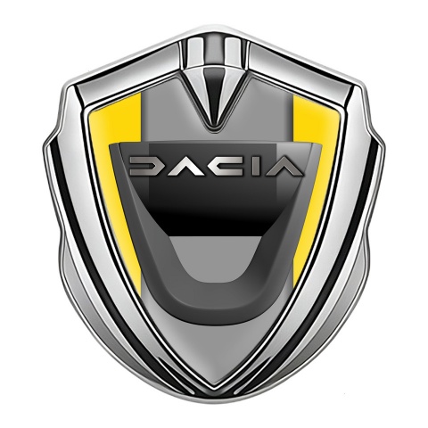 Dacia Bodyside Domed Emblem Silver Yellow Frame Steel Logo Effect