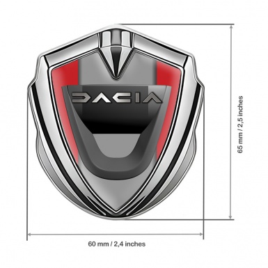 Dacia Emblem Metal Badge Silver Red Frame Steel Logo Effect