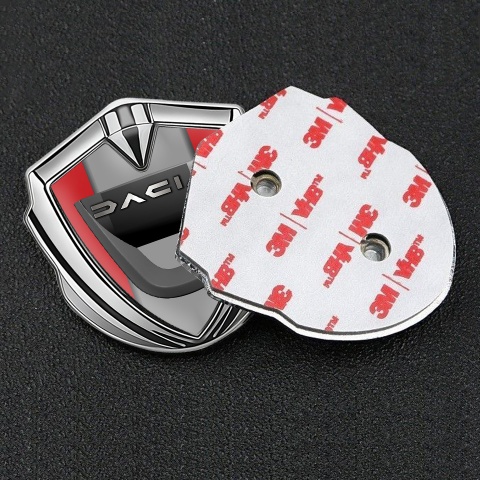 Dacia Emblem Metal Badge Silver Red Frame Steel Logo Effect
