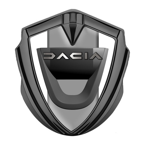Dacia Emblem Badge Self Adhesive Graphite White Frame Steel Logo Effect