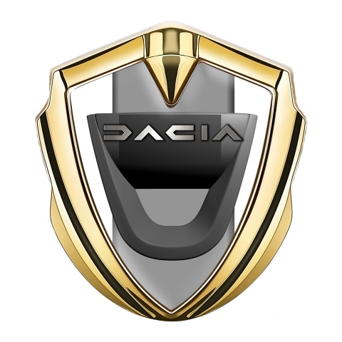 Dacia Emblem Badge Self Adhesive Gold White Frame Steel Logo Effect
