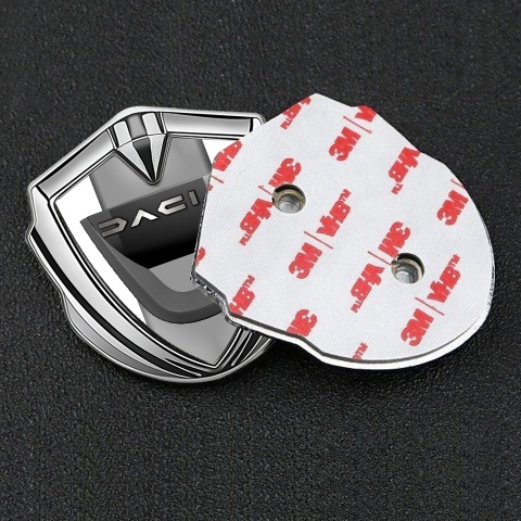 Dacia Emblem Badge Self Adhesive Silver White Frame Steel Logo Effect