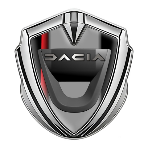 Dacia Emblem Car Badge Silver Red Stripe Steel Logo Effect