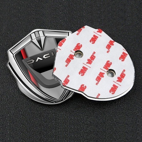 Dacia Emblem Car Badge Silver Red Stripe Steel Logo Effect