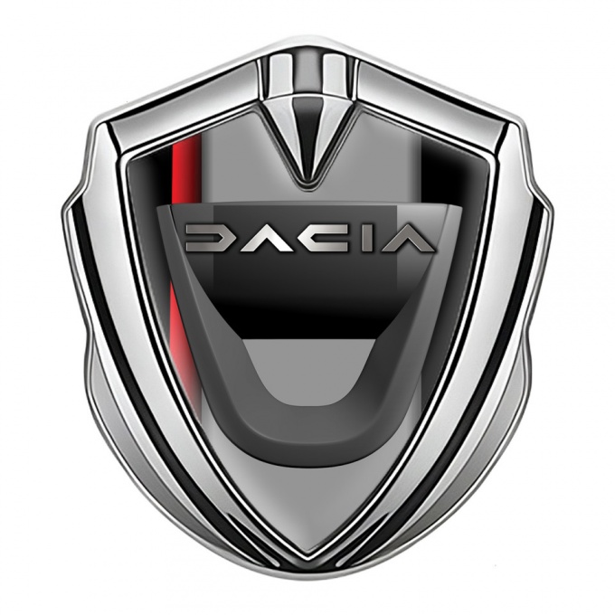 Dacia Emblem Car Badge Silver Red Stripe Steel Logo Effect