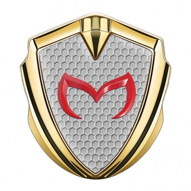 Mazda Badge Self Adhesive Gold Grey Honeycomb Crimson Logo Design