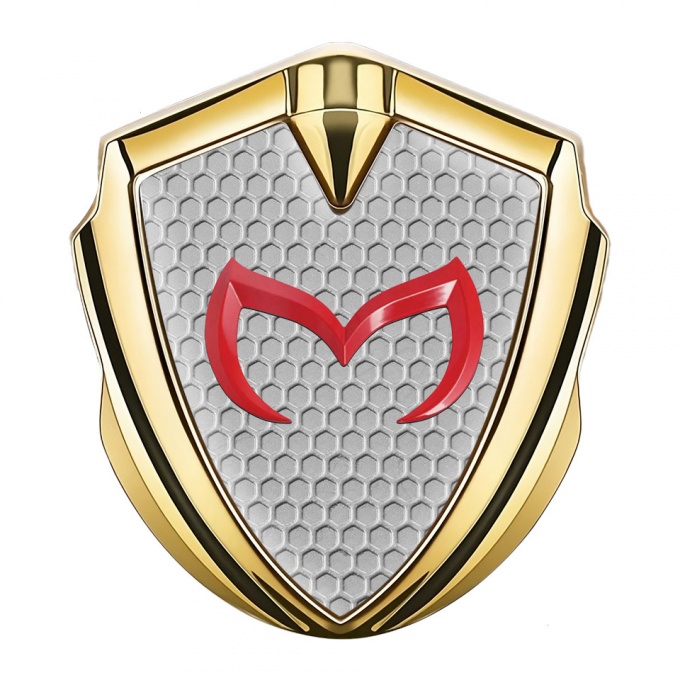 Mazda Badge Self Adhesive Gold Grey Honeycomb Crimson Logo Design