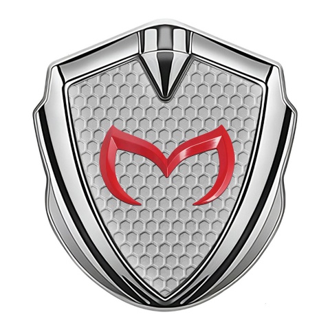 Mazda Badge Self Adhesive Silver Grey Honeycomb Crimson Logo Design