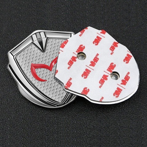 Mazda Badge Self Adhesive Silver Grey Honeycomb Crimson Logo Design