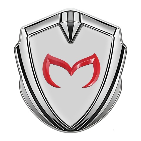 Mazda Fender Emblem Badge Silver Grey Base Crimson Logo Design