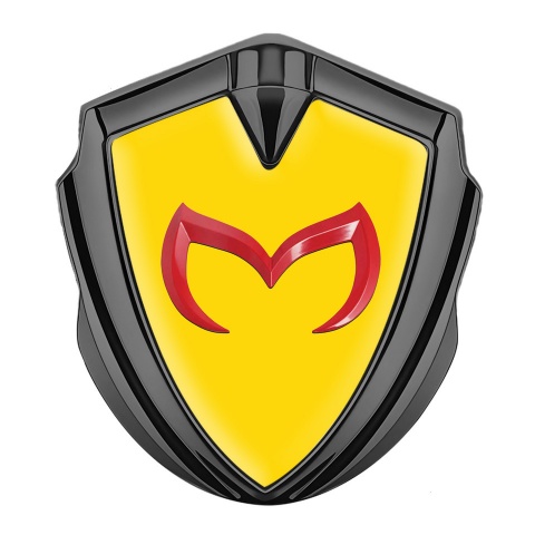 Mazda Domed Emblem Badge Graphite Yellow Print Crimson Logo Variant