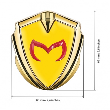 Mazda Domed Emblem Badge Gold Yellow Print Crimson Logo Variant