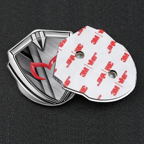 Mazda Bodyside Domed Emblem Silver Polished Details Red Logo