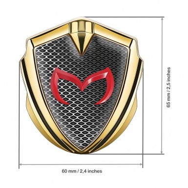 Mazda Emblem Badge Self Adhesive Gold Metal Grate Red Logo