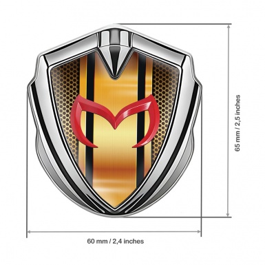 Mazda Emblem Silicon Badge Silver Orange Perforated Steel Red Logo