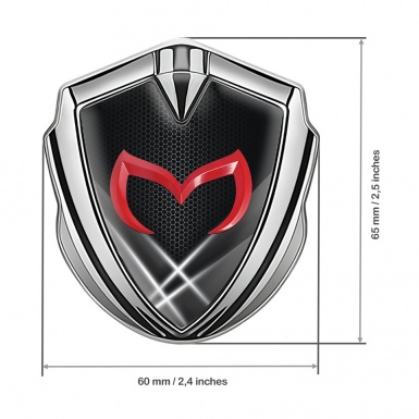 Mazda Badge Self Adhesive Silver Dark Hexagon Pattern Red Logo