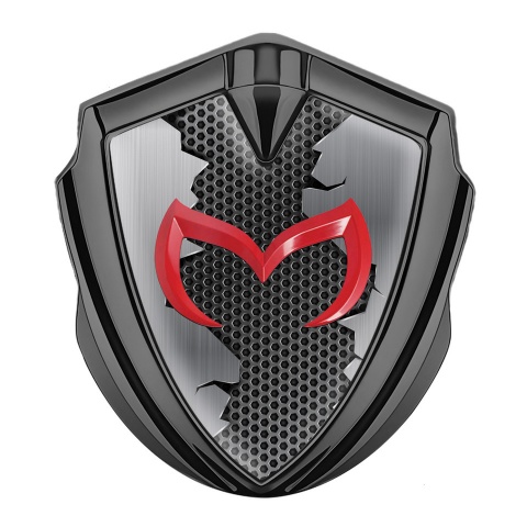 Mazda Emblem Fender Badge Graphite Torn Steel Effect Red Logo