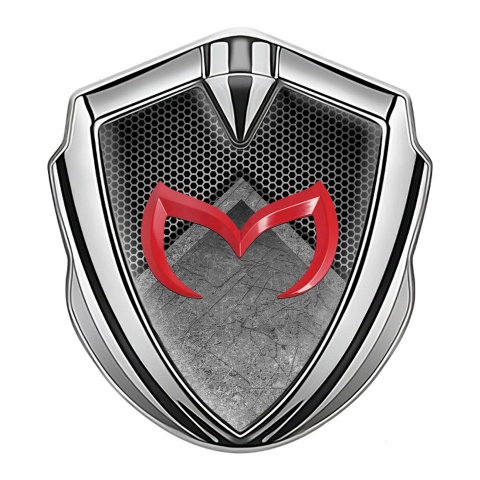 Mazda Metal Emblem Self Adhesive Silver Stone Pattern Crimson Logo