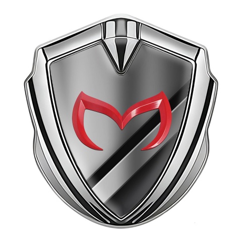 Mazda Emblem Trunk Badge Silver Polished Panels Red Logo Design