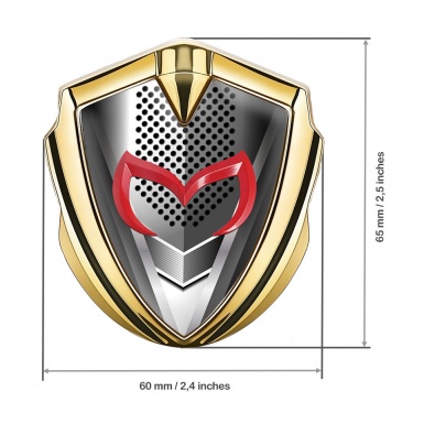Mazda Emblem Metal Badge Gold Modern Steel Effect Red Logo
