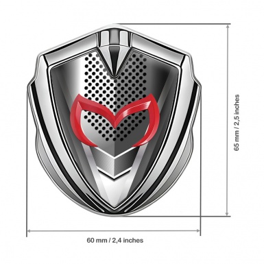 Mazda Emblem Metal Badge Silver Modern Steel Effect Red Logo