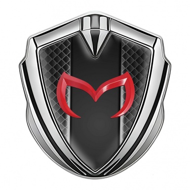 Mazda Emblem Badge Self Adhesive Silver Black Squares Crimson Logo
