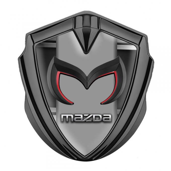 Mazda Emblem Car Badge Graphite Metal Frame Chrome Logo Motif