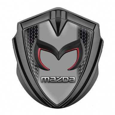 Mazda Domed Emblem Badge Graphite Dark Mesh Frame Chrome Logo