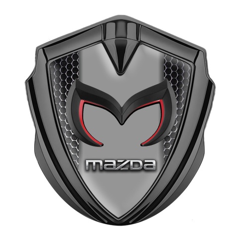 Mazda Domed Emblem Badge Graphite Dark Mesh Frame Chrome Logo