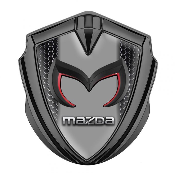 Mazda Domed Emblem Badge Graphite Dark Mesh Frame Chrome Logo