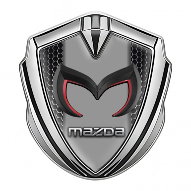 Mazda Domed Emblem Badge Silver Dark Mesh Frame Chrome Logo