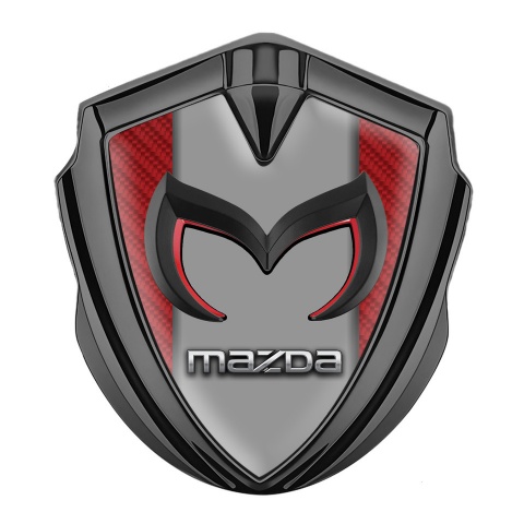 Mazda Emblem Metal Badge Graphite Red Carbon Frame Chrome Logo