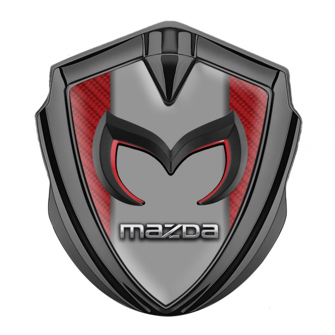 Mazda Emblem Metal Badge Graphite Red Carbon Frame Chrome Logo