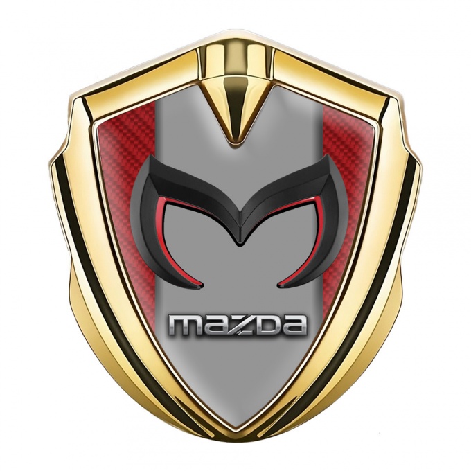 Mazda Emblem Metal Badge Gold Red Carbon Frame Chrome Logo