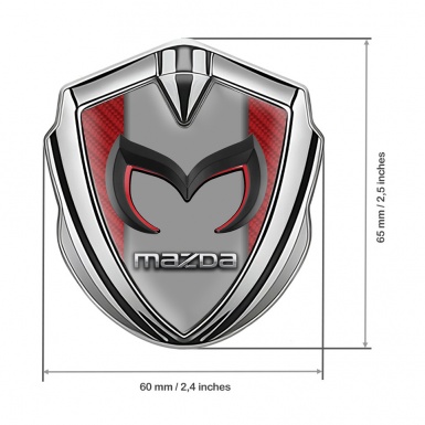 Mazda Emblem Metal Badge Silver Red Carbon Frame Chrome Logo