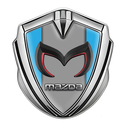 Mazda Silicon Emblem Badge Silver Sky Blue Frame Chrome Logo
