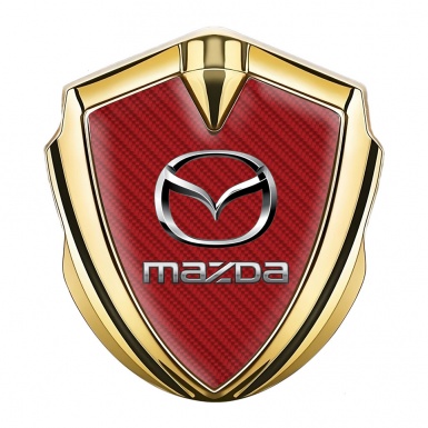 Mazda Metal Domed Emblem Gold Red Carbon Classic Logo Steel Effect