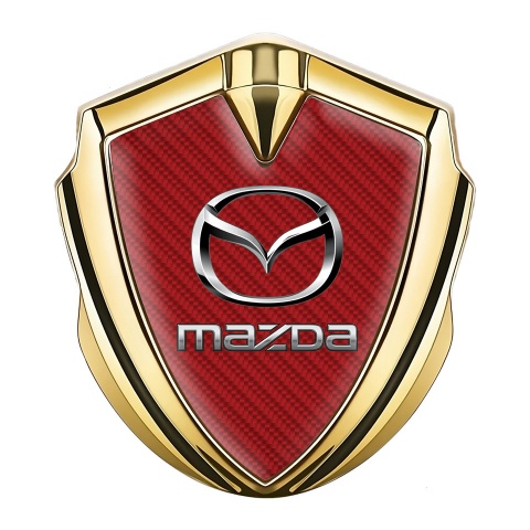 Mazda Metal Domed Emblem Gold Red Carbon Classic Logo Steel Effect